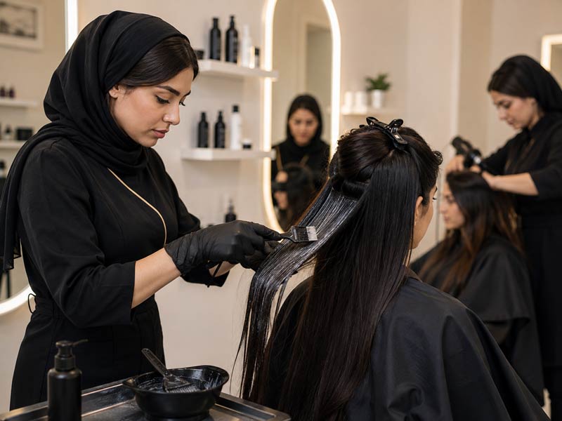 انجام خدمات کراتین مو در آموزشگاه زیبایی الهه محمدیان